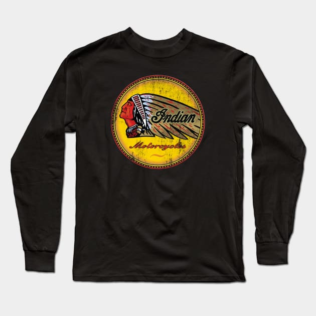Retro Indian Motorcycle Sign Long Sleeve T-Shirt by funkymonkeytees
